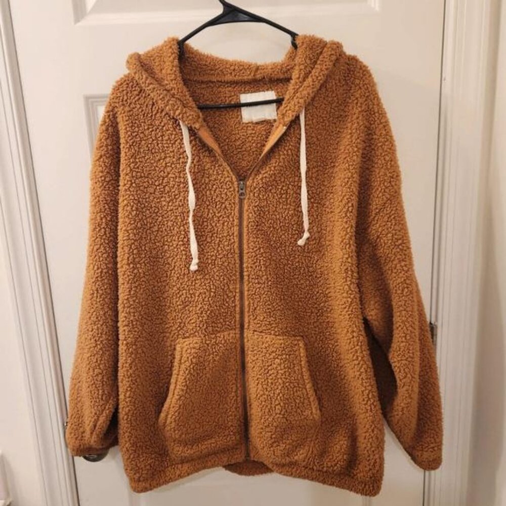 American Eagle Women Brown Sherpa Full Zip Jacket Size L